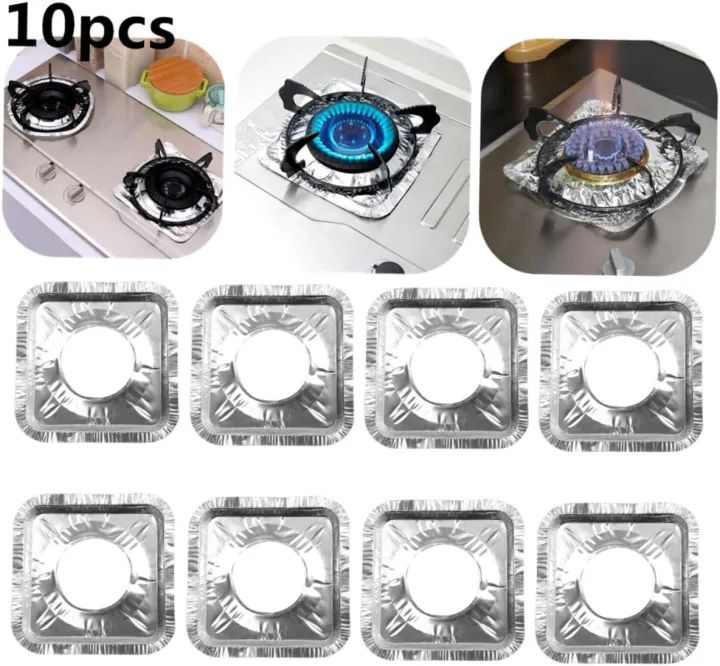 Aluminum Foil Gas Stove Burner Covers, Aluminum Foil Plate Gas Hob Protector Burner Cove (Pack of 10)