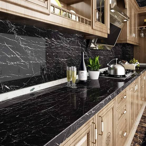 Self Adhesive Black And White  Marble Sheet for Kitchen - Anti Oil and Heat Resistant Wallpaper